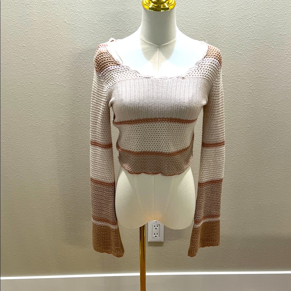 Pink Rose Off-the-Shoulder Sweater - Cream and Brown